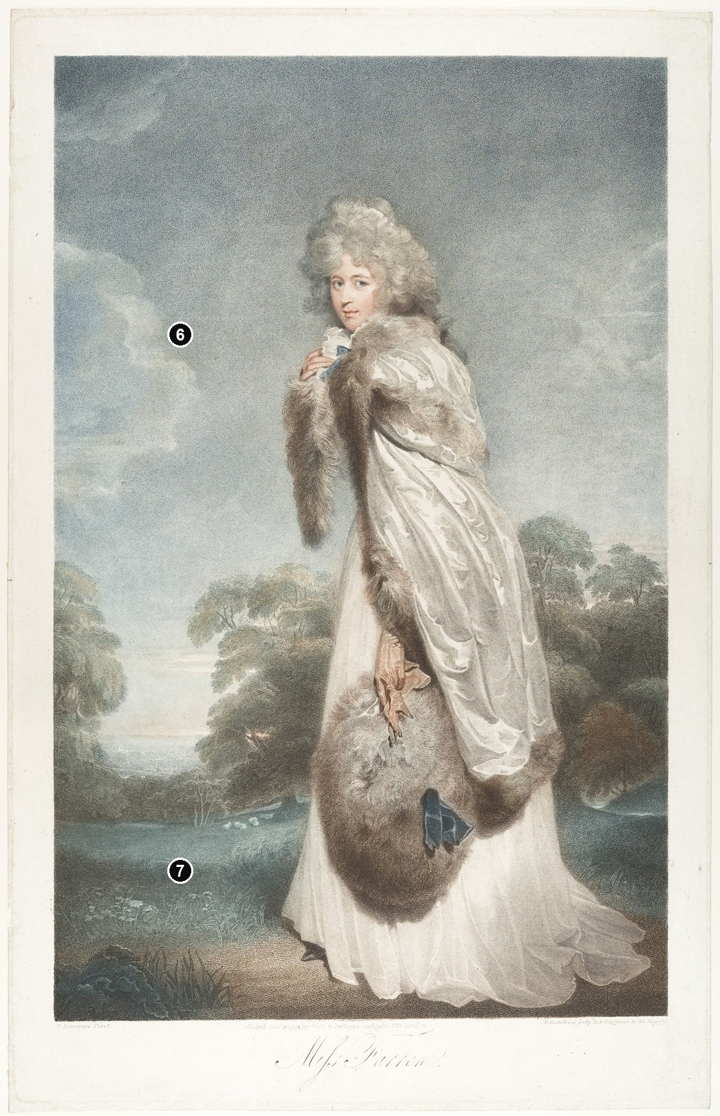 Annotated details from Bartolozzi Elizabeth Farren Print by Francesco Bartolozzi after Thomas Lawrence